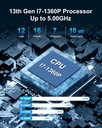 WEIDIAN Gaming Mini PC 13a Gen Core i7-1360P (12C/16T, fino a 5,0 GHz), Mini PC Linux 16GB DDR5 512GB SSD, Supporto Micro Computer Triplo Display (HD/
