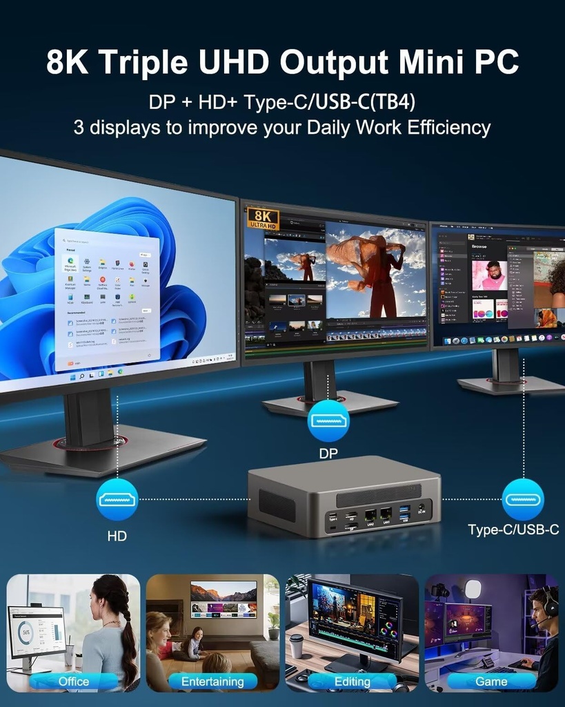 WEIDIAN Gaming Mini PC 13a Gen Core i7-1360P (12C/16T, fino a 5,0 GHz), Mini PC Linux 16GB DDR5 512GB SSD, Supporto Micro Computer Triplo Display (HD/